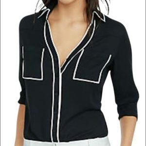 Express Slim Portofino shirt black/white piping